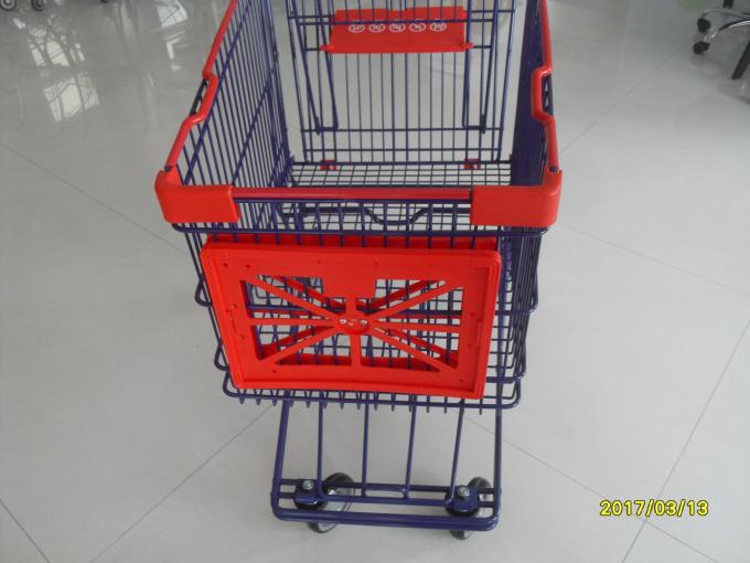 Two Layer Basket Wire 4 Wheel Shopping Trolley / Cart With Color Poweder Coating