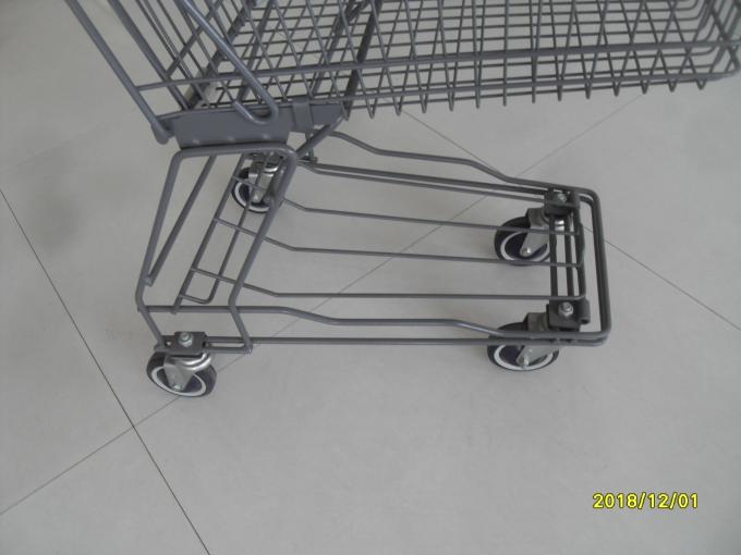 Supermarket 4 Wheel Shopping Cart With Base Grid 45L And Red Handle Bar