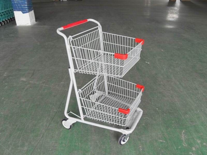 Two Basket Grocery Shopping Trolley , Collapsible Retail Shopping Trolleys