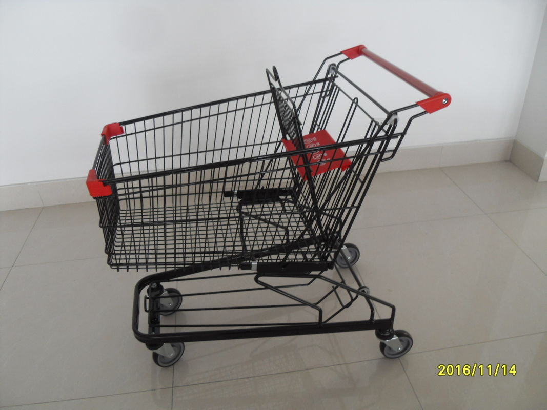 125L Supermarket Push Cart With Flat / Travelator Casters , 941x560x1001mm