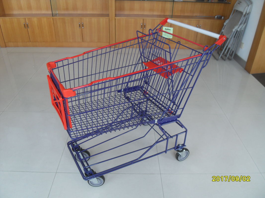 Asian Type 150L Wire Mesh Grocery Store Shopping Carts With Blue Powder
