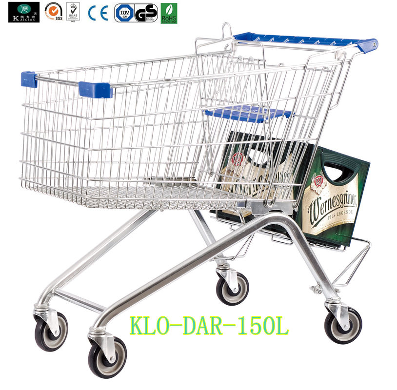 Low Carbon Steel Metal Shopping Cart With Wheels / Supermarket Shopping