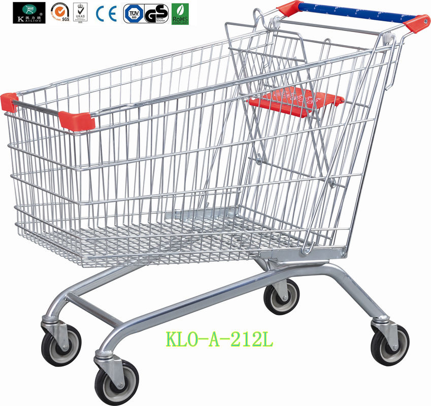 212 Liter Metal Supermarket Grocery Shopping Cart With Wheels Anti