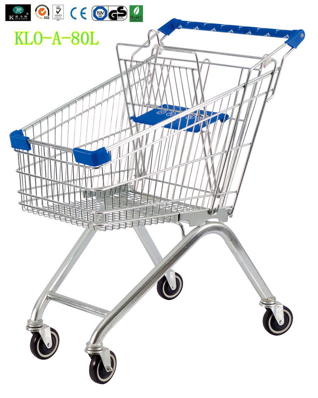 4 Wheel Hand Supermarket Shopping Cart Trolley With Coin Lock 70KGS