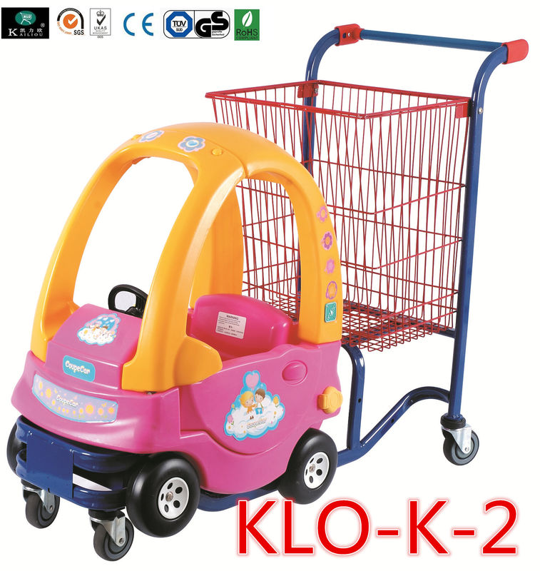 Red Powder Coated Pushing Kids Shopping Carts With Toy Car / Shopping