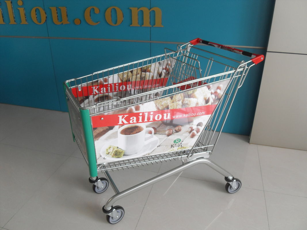 180L Acrylic Advertisement Supermarket Shopping Trolley 4 Wheels