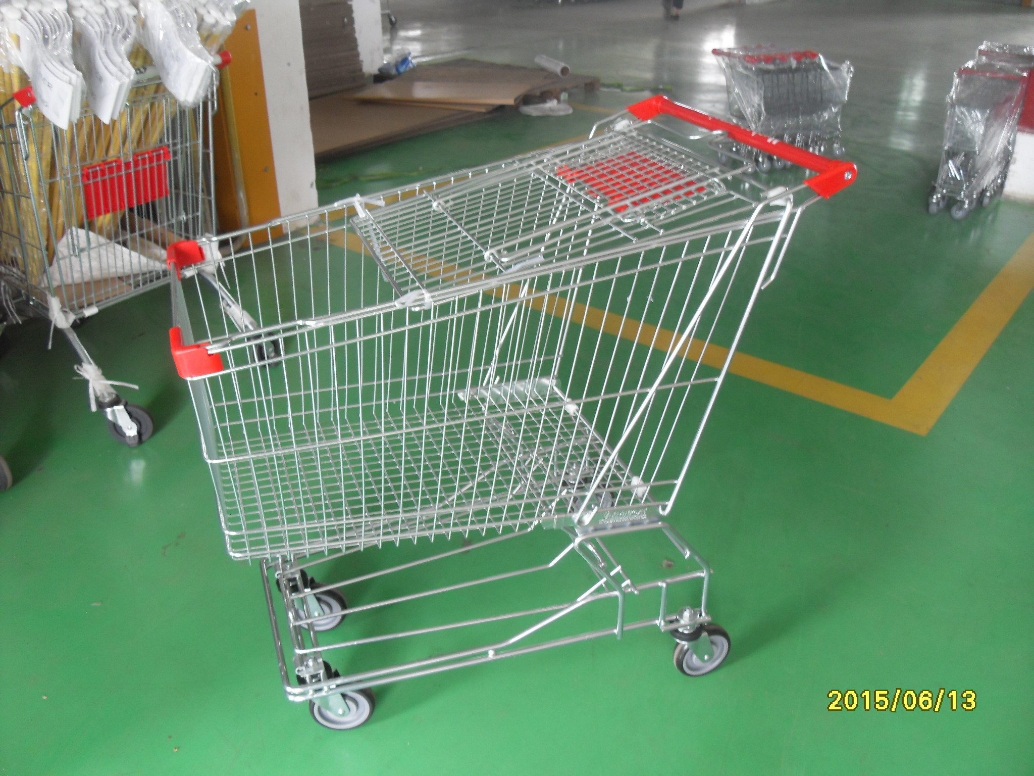 180L Anti Theft Supermarket Push Cart Zinc Plating With Bottom Carrier