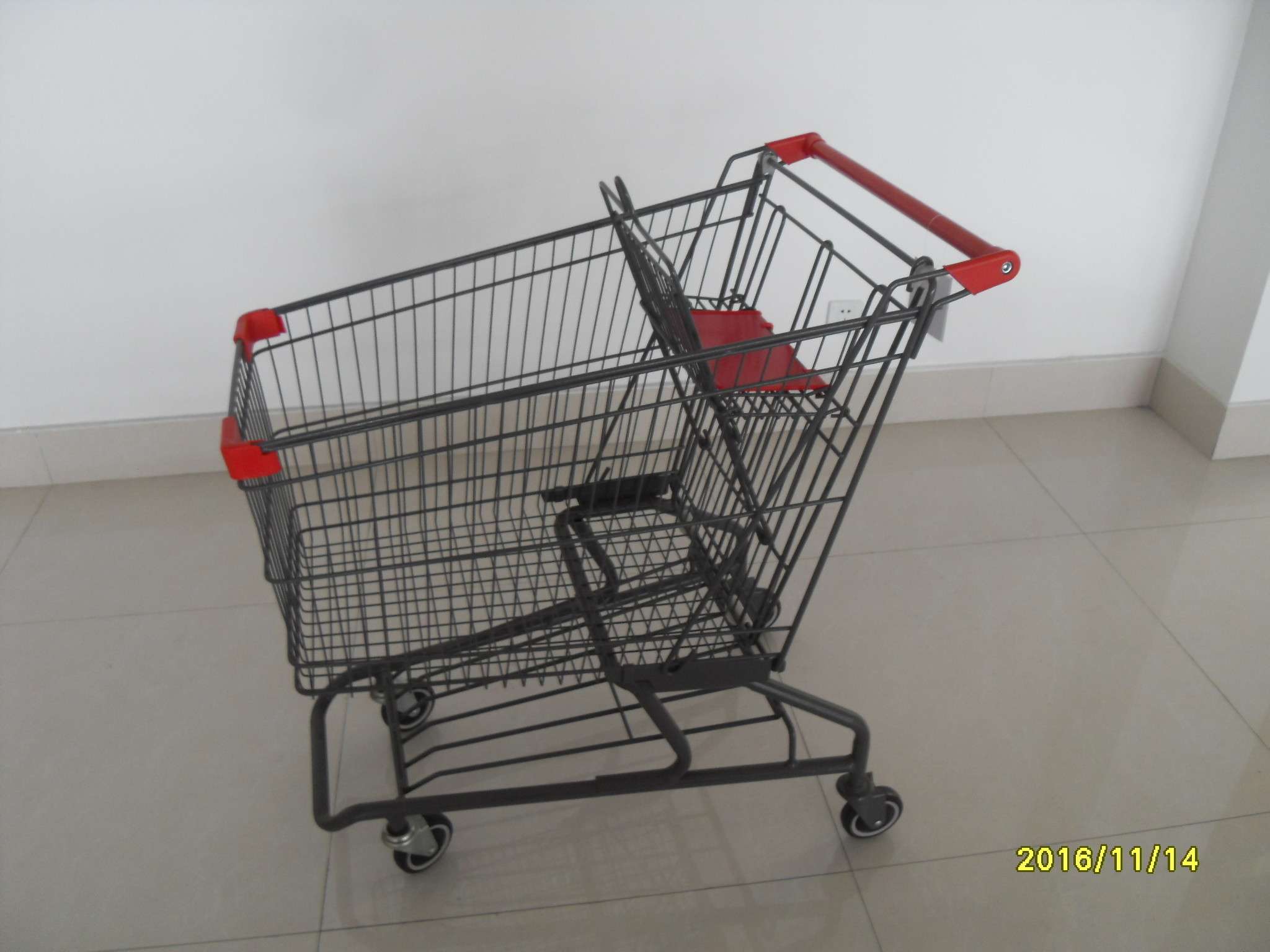 Durable Grocery Shopping cart trolley With welded low tray and 4x4inch swivel lfat casters