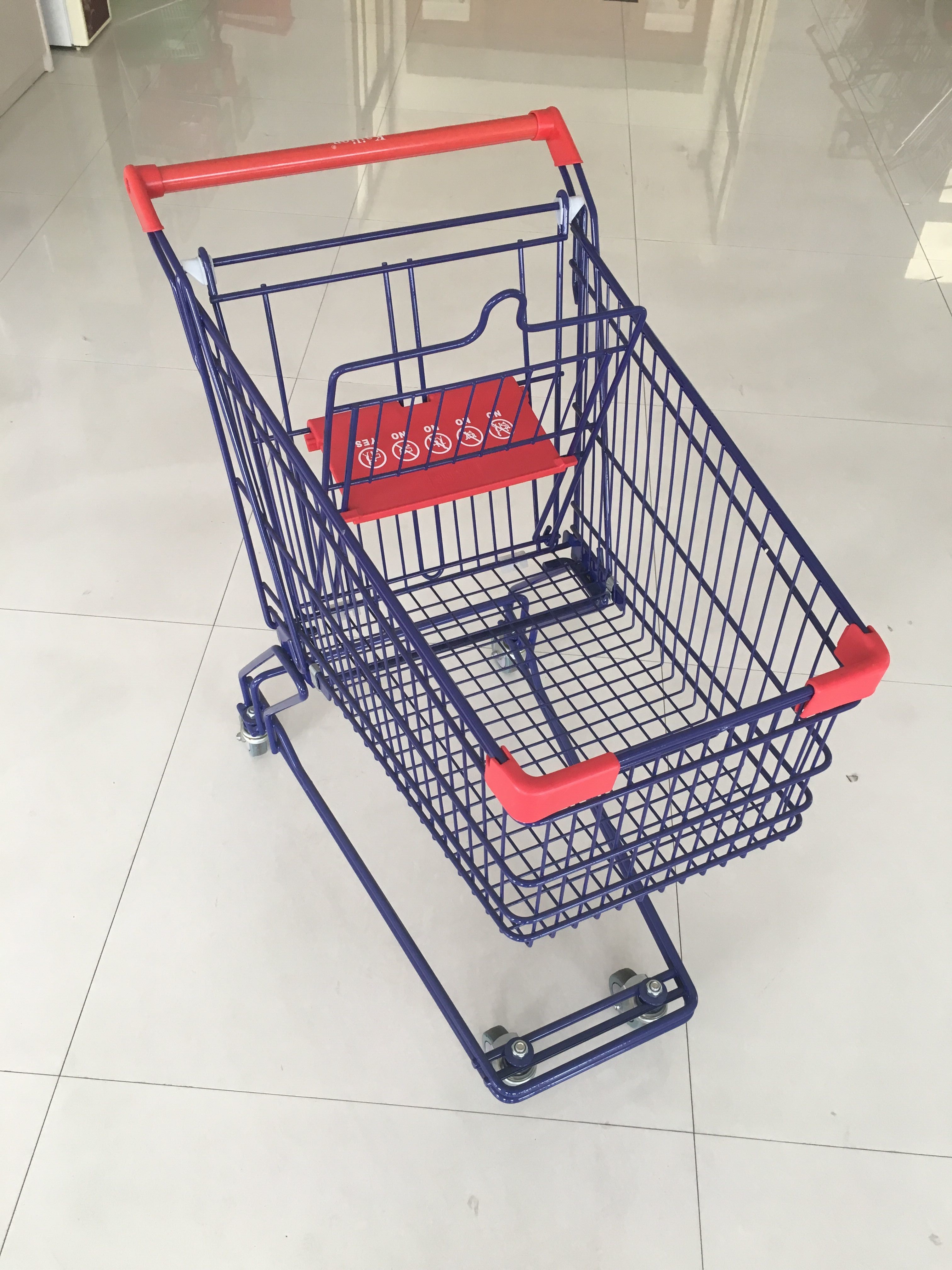 KLO - Y -75L Wire Shopping Cart With Easy Pushing Handle And Red Plastic Parts