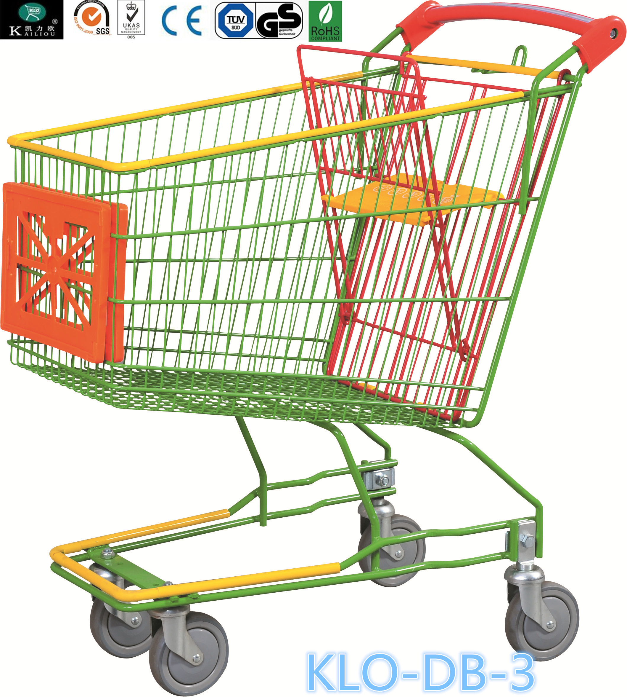Caddie style Colorful Zinc Plated Supermarket Shopping Trolley With
