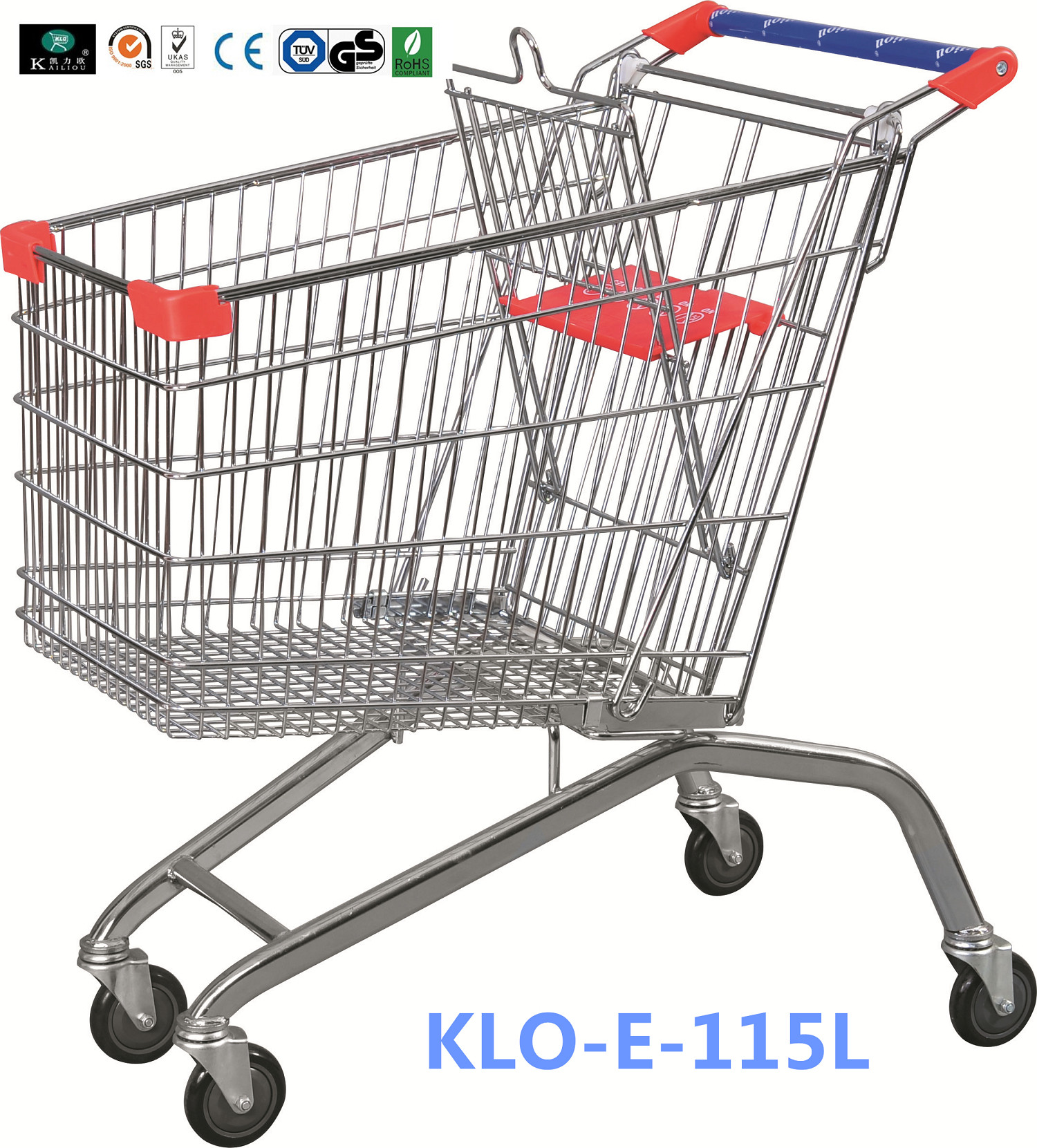 Large Heavy Duty Supermarket UK Shopping Cart 115L With 4x4 Inch Swivel