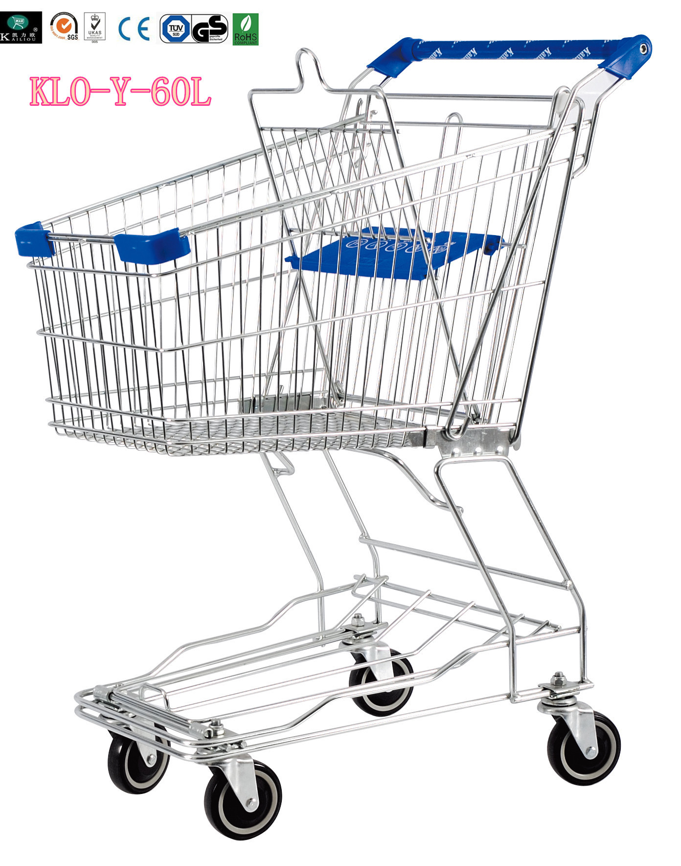 Smal Front Bumper Wire Shopping Trolley With Base Grid 60L / Grocery