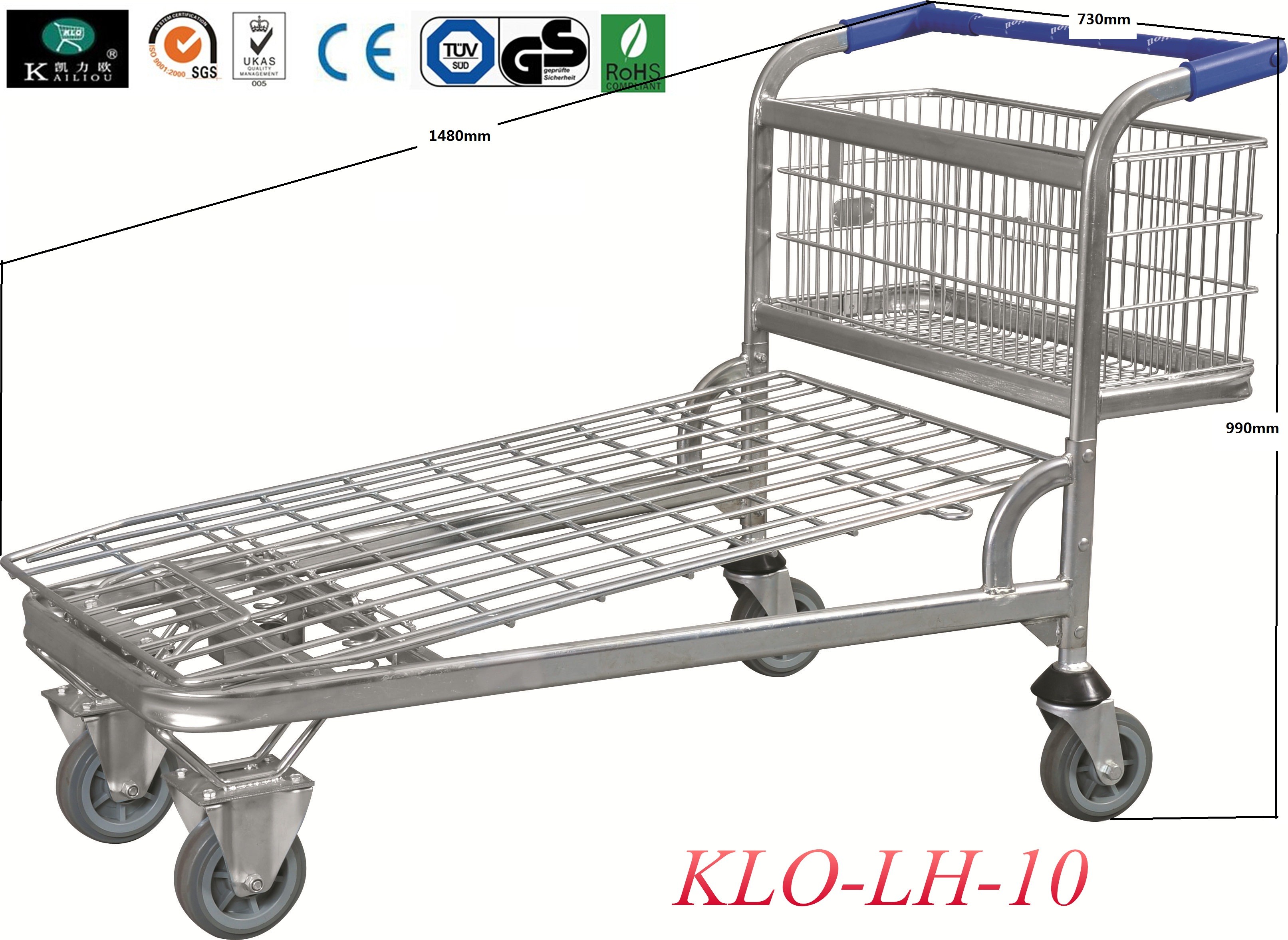 Heavy Duty zinc and powder Warehouse Trolleys With 4 Swivel 6.4 Inch