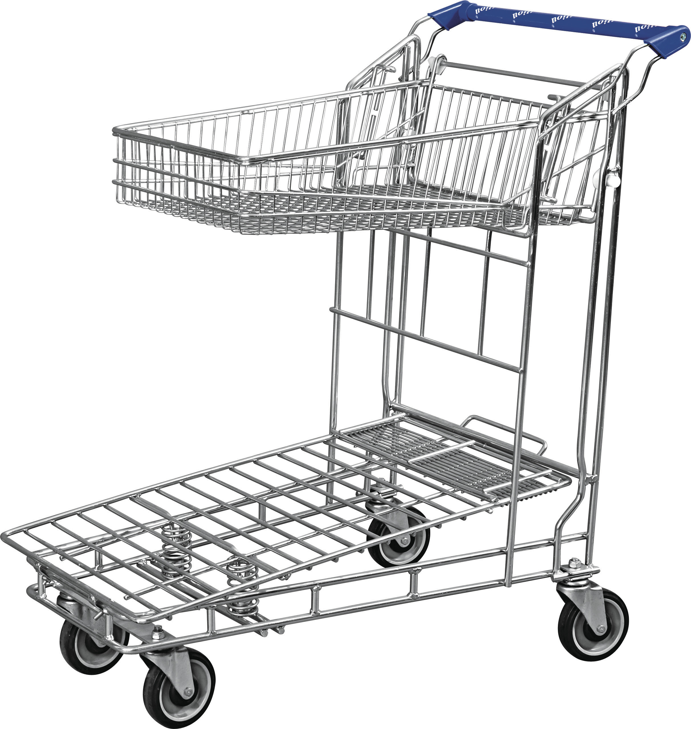 Two Layer Wire Warehouse Rolling Trolley For Carry Goods With PVC / PU