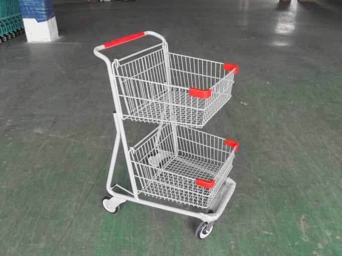 Two Basket Grocery Shopping Trolley , Collapsible Retail Shopping Trolleys