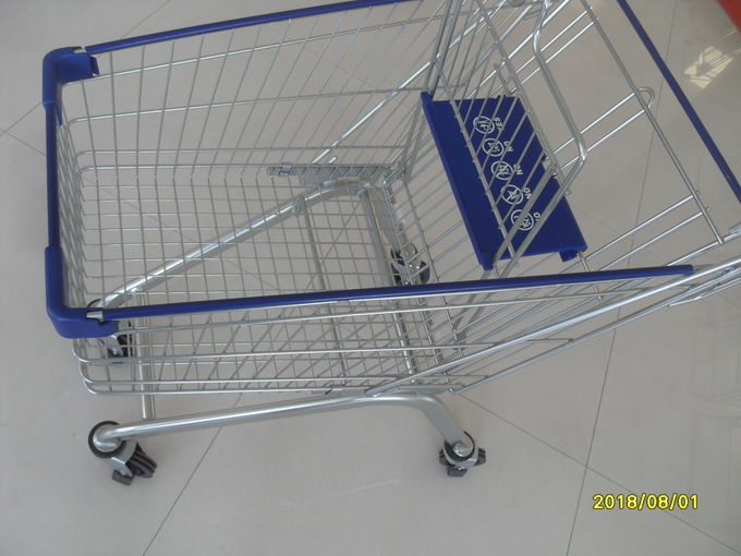 Anti Theft Steel Supermarket Shopping Carts 60L With 4 Inch Escalotor