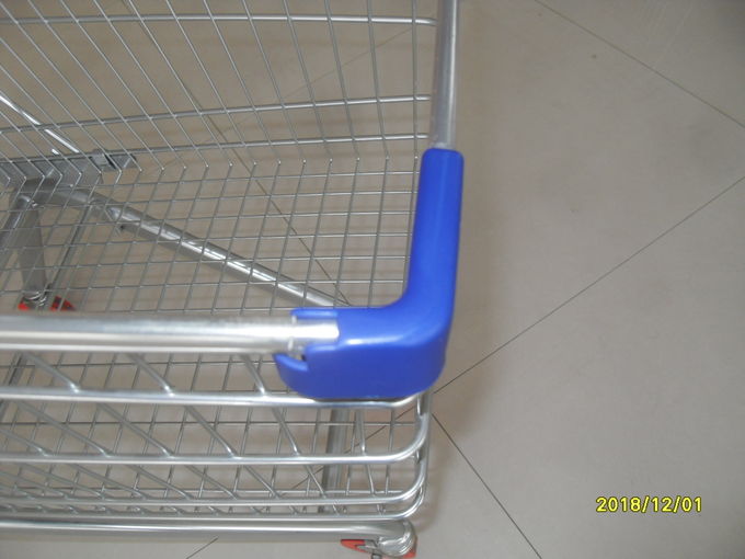 Europe Style 100L Supermarket Shopping Carts Grocery With Blue Plastic Parts