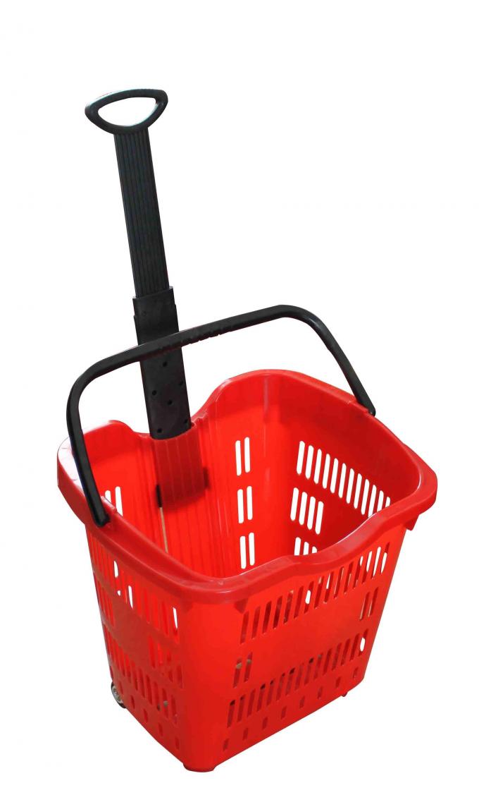 Colorful Plastic Rolling Shopping Basket With Wheels 55l , Plastic