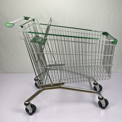 購入 緑のプラスチック部品およびエレベーターの車輪が付いているカスタマイズされた275L倉庫のスーパーマーケットのショッピング トロリー online manufacture