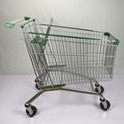 Customized 275L Warehouse Supermarket Shopping Trolley With Green Plastic Parts And Elevator Wheels