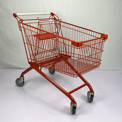 ซื้อ รถเข็นช็อปปิ้งโลหะยุโรปสเปรย์สีแดง 180L พร้อมล้อ TPR มือจับสีขาว online manufacture