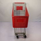 175L Red Semi Plastic Shopping Carts With 5" TPU Wheels Basket Shopping Trolley