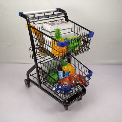comprar Carretilla de la cesta de compras de la capa del polvo negro carro del colmado de dos capas online manufacture