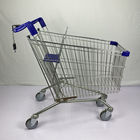 Blue Plastic Parts Supermarket Shopping Trolley Custom European Style With 4 PU Wheels And Lock