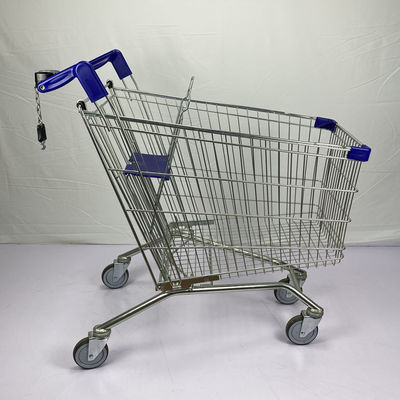 kupować Niebieskie plastikowe części Supermarket Wózek na zakupy Niestandardowy europejski styl z 4 kołami PU i zamkiem online manufacture