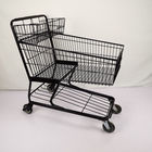 100L Customized Metal Shopping Trolley Flat Basket American Black Shopping Trolley With Cup Holder