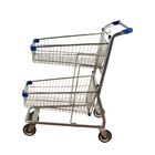 Public Service Shopping Basket Trolley Metal Double Basket Shopping Cart Galvanized Printed Logo