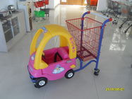 Red Powder Coated childrens shopping cart travelator casters With Toy Car