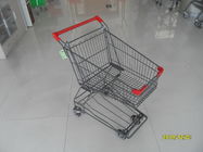 Supermarket 4 Wheel Shopping Cart With Base Grid 45L And Red Handle Bar