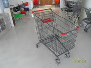 China Zinc Plated Clear Powder Coating Supermarket Shopping Carts With Red Plastic Parts company
