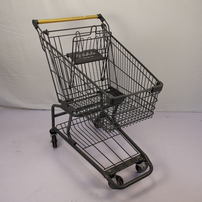 Grey 60L Supermarket Shopping Trolley Retail Chain Store Shopping Cart With TPR Wheels