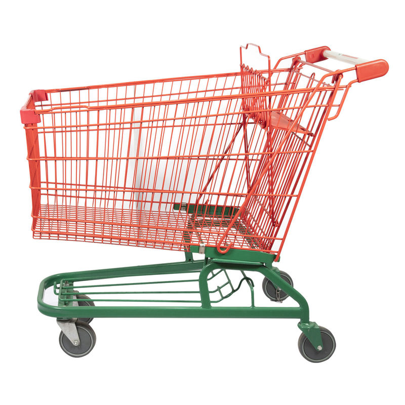 Metal Mesh Basket Trolley Grocery Cart Red Green Wire Shopping Trolley With Bottom Frame