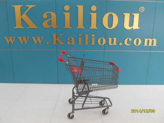 China American Style Metal Supermarket 4 wheel shopping trolley with grey powder coating factory