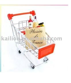 China Small Supermarket Shopping Trolley with advertisement board in red and metal base in chrome factory