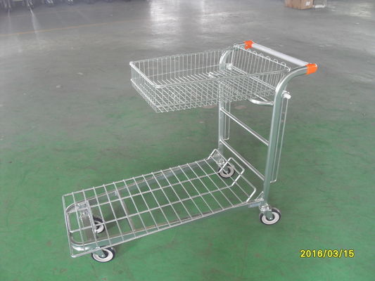 China Supermarket Warehouse Trolley cart with square steel tube base and logo on handle factory