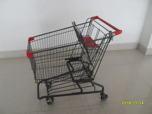 China Durable Grocery Shopping cart trolley With welded low tray and 4x4inch swivel lfat casters factory
