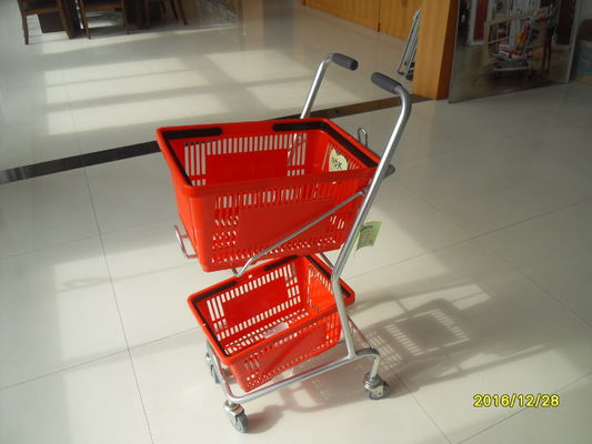 China Small Shop Use Shopping Basket Trolley With 4 Swivel 3 Inch PVC Casters factory