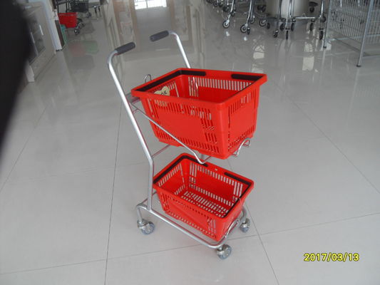 China Supermarket Steel Wheeled Shopping Basket With 3 inch PVC / PU / TPR Wheel factory
