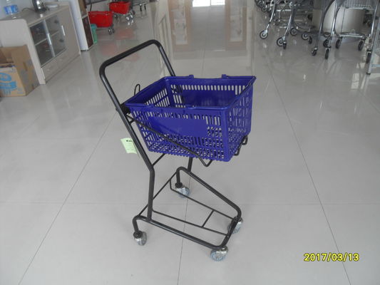 China Small Shop 4 Wheel Shopping Cart , Logo Shopping Basket With Wheels factory