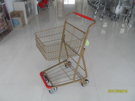 China Supermarket 40 L Singel Basket Metal Shopping Cart With Wheels And Front Bumper factory