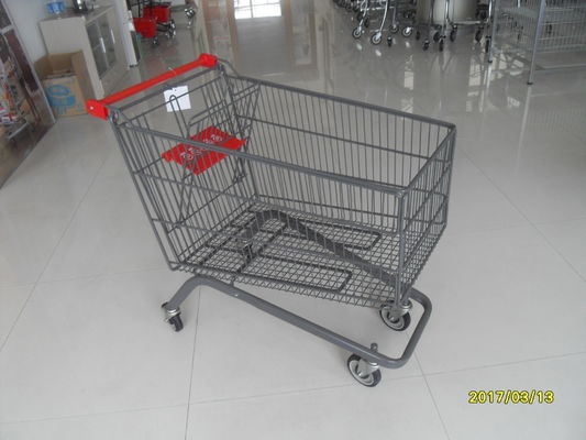 China Large Capacity 4 Wheel Supermarket Shopping Trolley With Red Handle factory