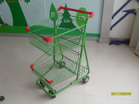 China Two Basket Grocery Shopping Trolley Wire Shopping Cart 656x521x1012mm factory
