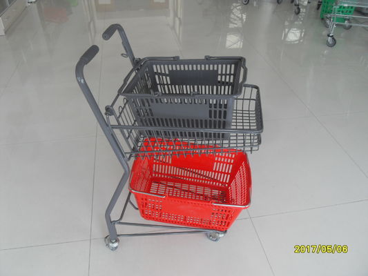 China Two Tier Flat Wheel Airport Shopping Basket Trolley 50L CE / GS / ROSH factory