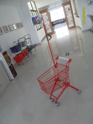 China Green Powder Coating 33 Liter Metal Kids Shopping Carts With Flag factory