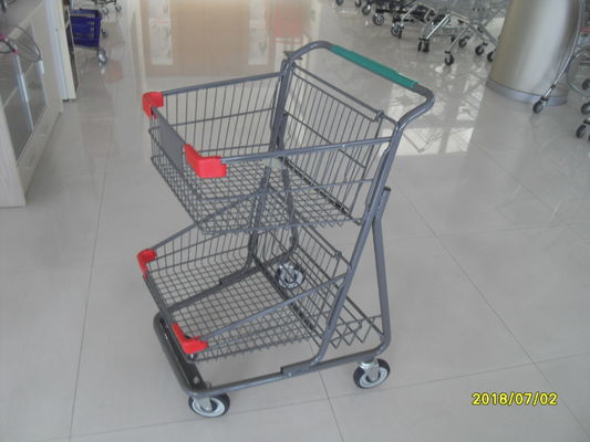 China Two Deck Basket  Shopping Trolley Cart With Grey Powder Coating Surface Treatment factory