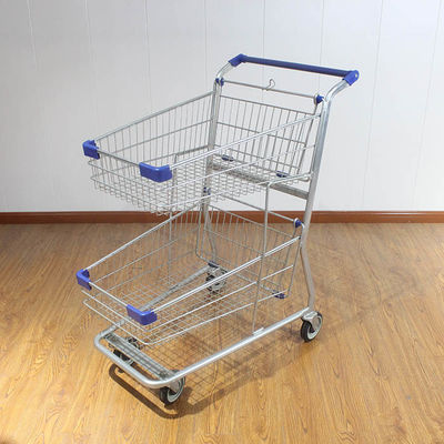 Galvanisez deux couches de chariot de magasinage avec logo d'impression Chariot de magasinage en métal